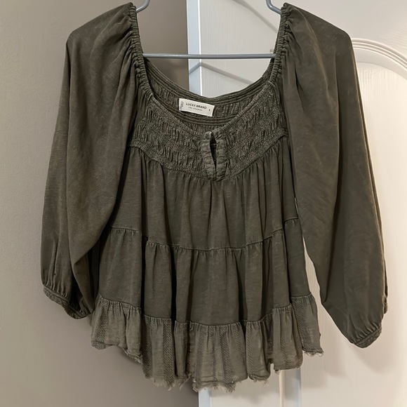 Lucky Brand cropped army green baby doll top - Picture 1 of 2